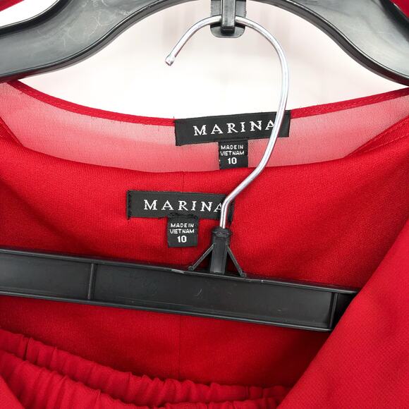 MARINA Womens V-Neck 3-Piece Pant Set Size 10 Red Cranberry Chiffon NWT - Picture 11 of 14